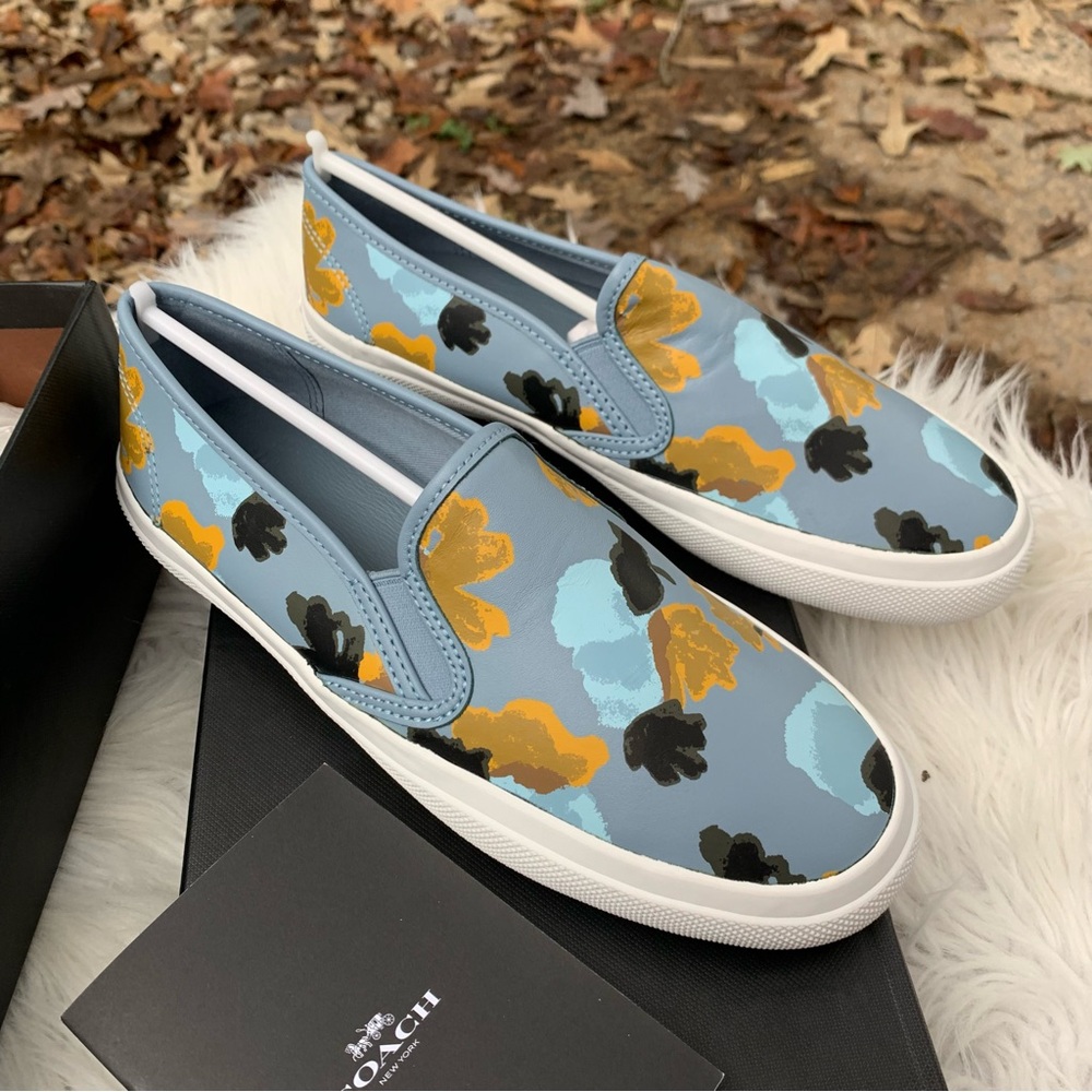Coach Women's Blue Floral Slip-On Shoes Size 7.5